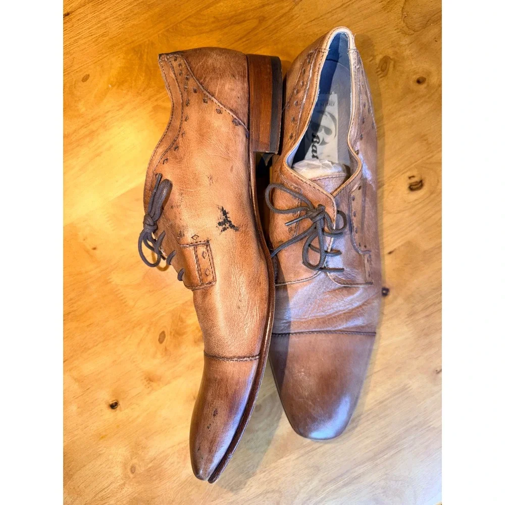 Bata Mens Italian Leather Cap Toe Oxfords Cognac Brown Dress Shoes EU 44
